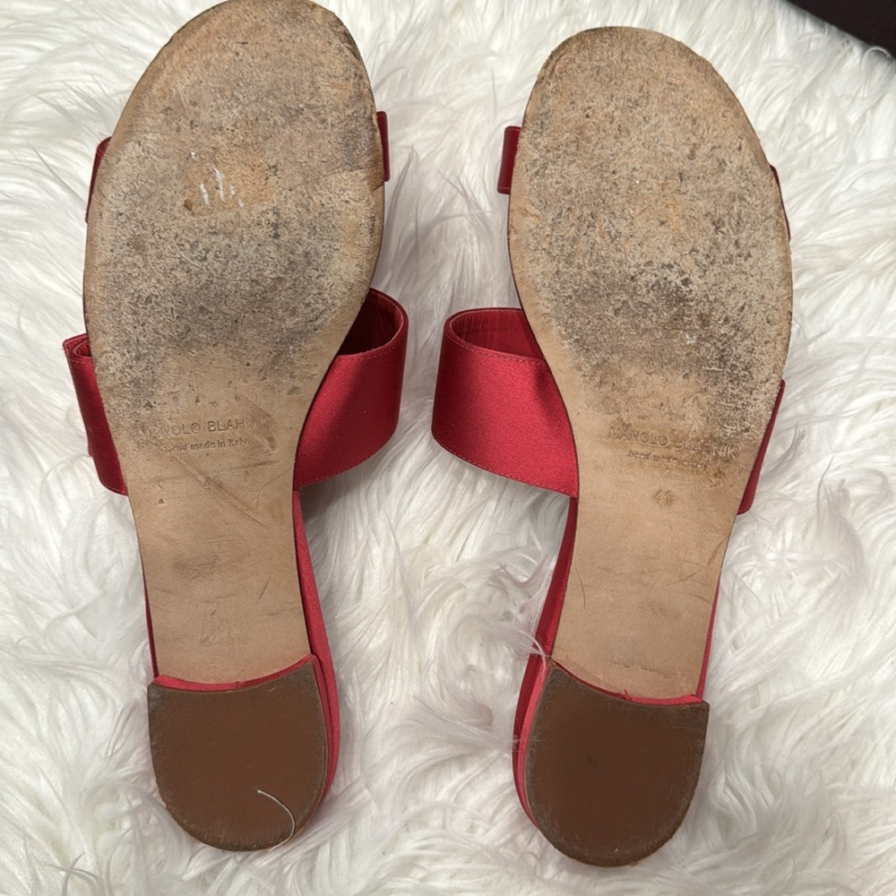 Manolo Blahnik dark pink double strap satin sandals with jewel buckle size 41 - Picture 5 of 10